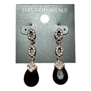 Saks Fifth Avenue Gold-Tone and Black Teardrop Crystal Drop Earrings